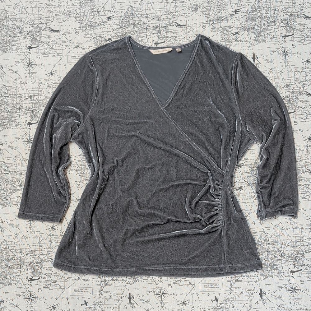 Soft Surroundings Charcoal Wrap Blouse